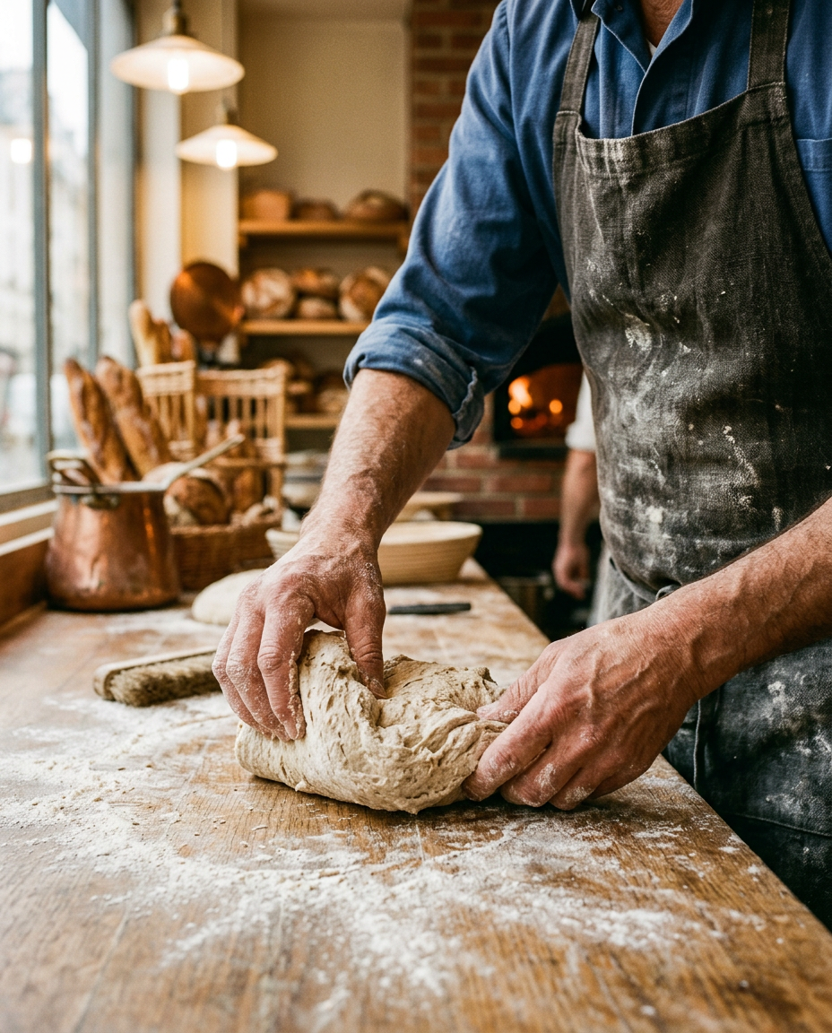Les mains d’un artisan façonnent une miche